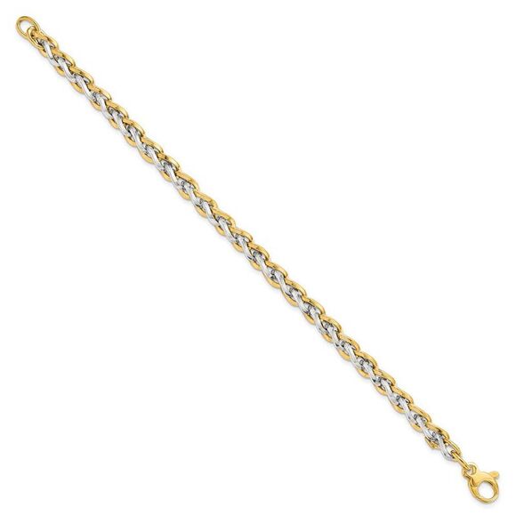 14k Two Tone Gold 5.5mm Polished Fancy Link Chain Bracelet, 7.5 Inch - Picture 2 of 7